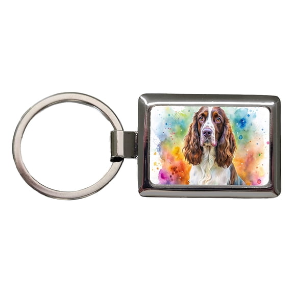 English Springer Spaniel Dog Watercolor Style Metal Rectangle Keychain
