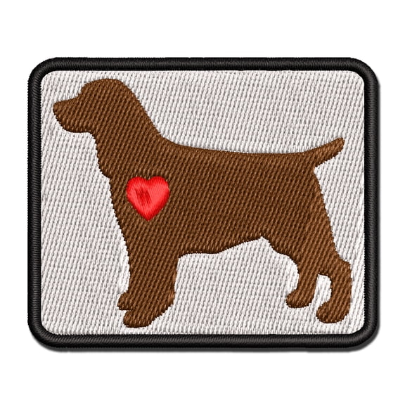 English Springer Spaniel Dog with Heart Applique Multi-Color Embroidered Iron-On Patch - 3.5 Inch Large