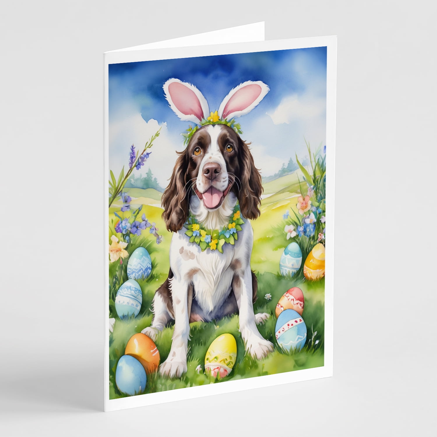 English Springer Spaniel Easter Egg Hunt Greeting Cards Pack of 8 7 in x 5 in