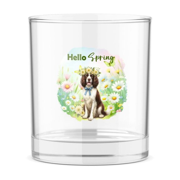 English Springer Spaniel Hello Spring Time Flower Floral Nature 11oz Whiskey Glass Mug Springers Dog Lover Gifts Whiskey Cocktail Glasses Cup - 02031