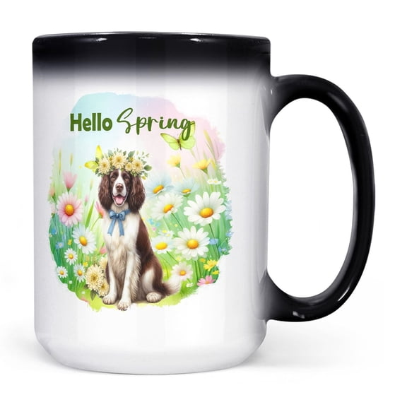 English Springer Spaniel Hello Spring Time Flower Floral Nature Heat Color Changing Mug Springers Dog Lover Gifts Magic Coffee Mug - 02031