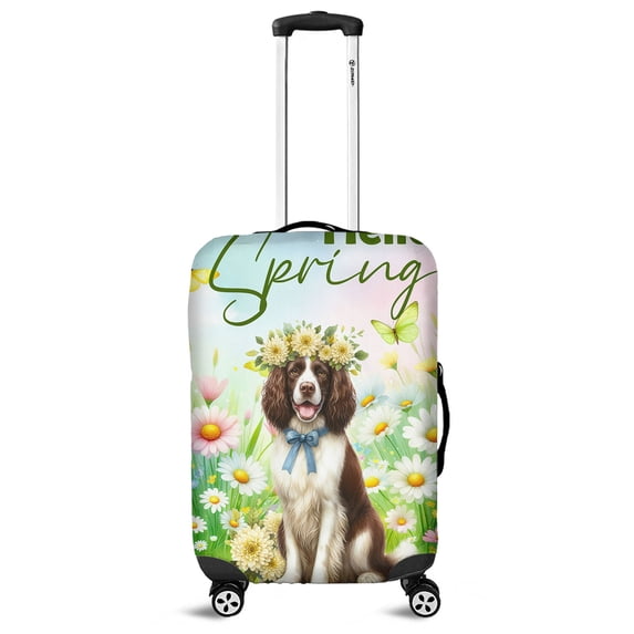 English Springer Spaniel Hello Spring Time Flower Floral Nature Travel Luggage Cover Springers Dog Lover Gifts Suitcase Dust Protective Decor - 02031