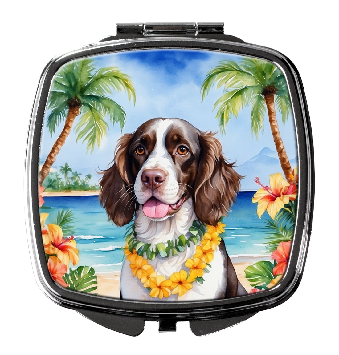 English Springer Spaniel Luau Compact Mirror 2.75 in x 3 in