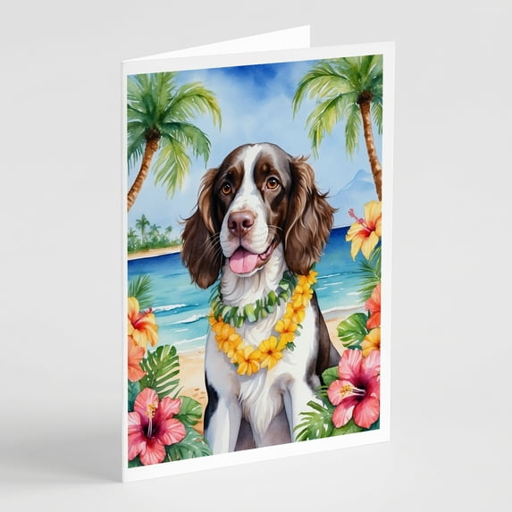 English Springer Spaniel Luau Greeting Cards Pack of 8 7 in x 5 in