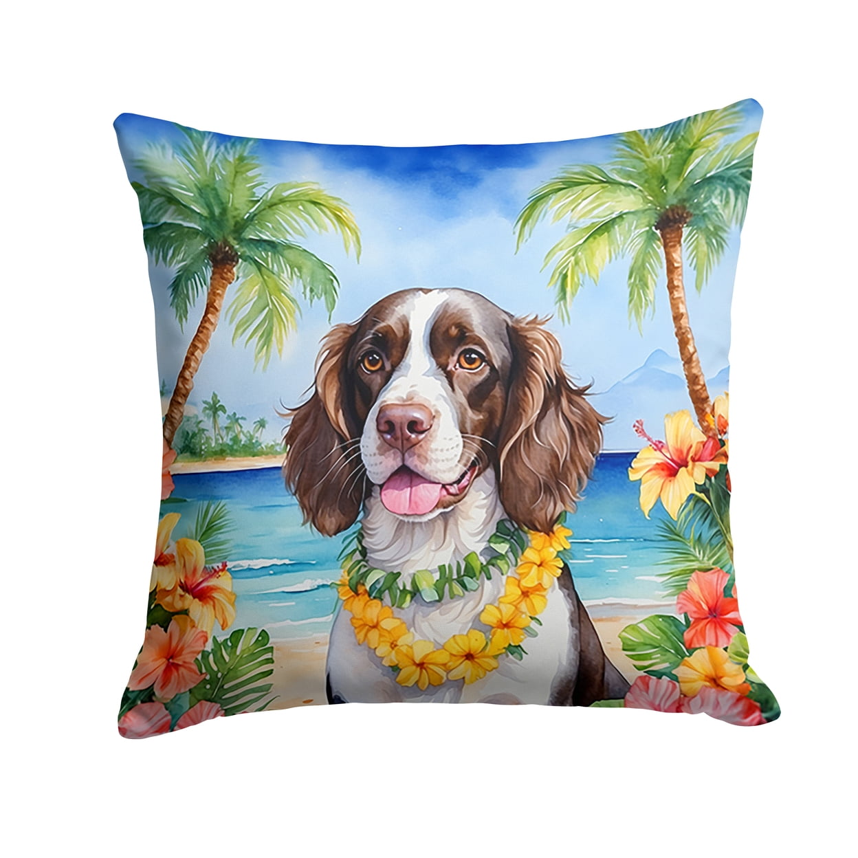 English Springer Spaniel Luau Throw Pillow 18 in x 18 in