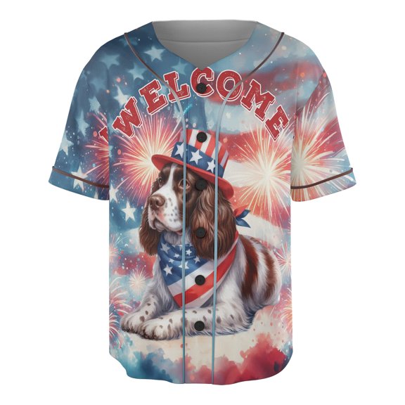 English Springer Spaniel Patriotic Welcome for 4Th of July Independence Day All Over Print 3D Baseball Shirt Springers Dog Lover Gifts Softball Sport - 00010