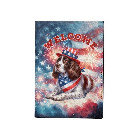 English Springer Spaniel Patriotic Welcome for 4Th of July Independence Day Travel Passport Wallet Springers Dog Lover Gifts PU Leather Passport Holder Cover - 00010