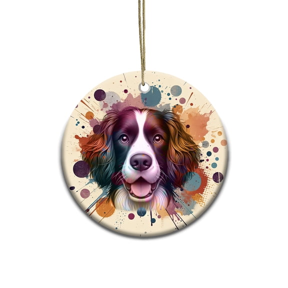 English Springer Spaniel Portrait Watercolor Vintage Retro Styles Ceramic Round Ornament Springers Dog Lover Gifts Home Tree Decor - 00001