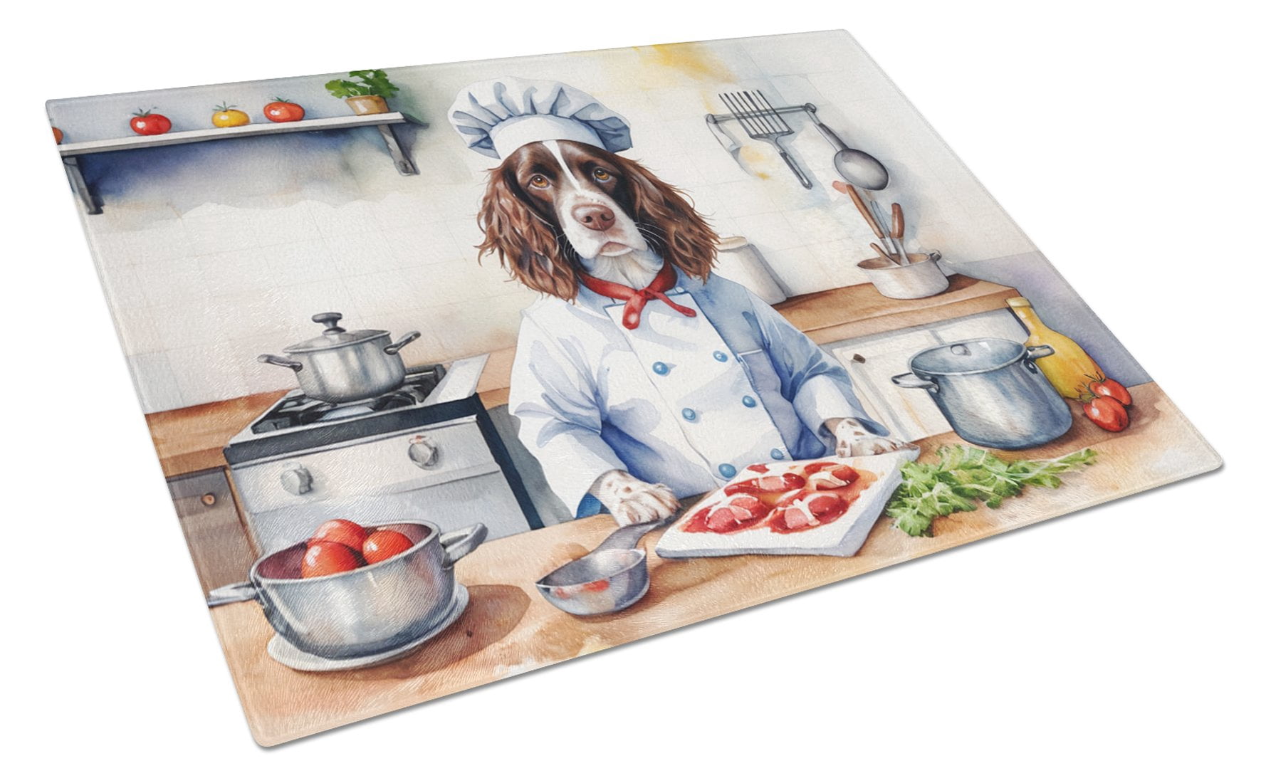 English Springer Spaniel The Chef Glass Cutting Board 12 in x 15 in