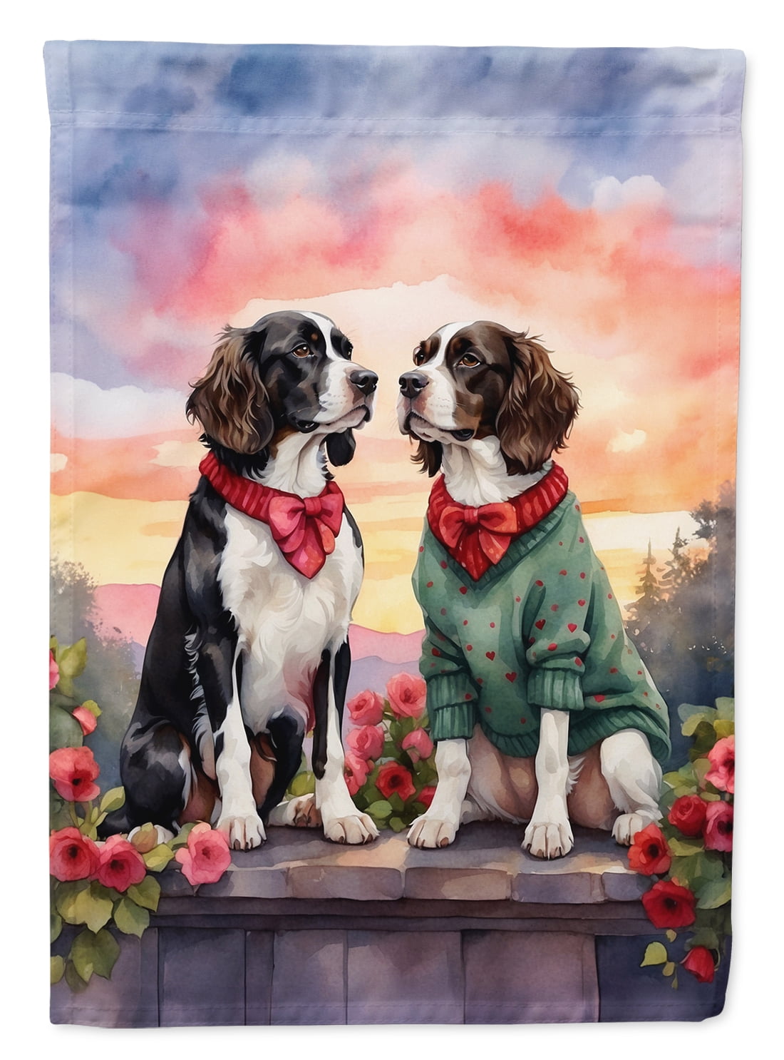 English Springer Spaniel Two Hearts House Flag 28 in x 40 in