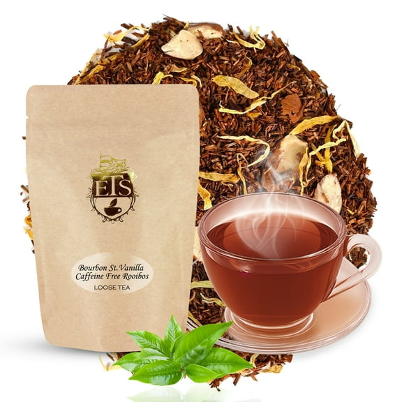 Bourbon St Vanilla Rooibos Tea - Caffeine Free Herbal Blend | Smooth Vanilla & Cinnamon Flavor | Loose Leaf Pouch | 16oz Bulk Pack | Naturally Sweet South African Red Bush Tea | Nut Ingredient Notice