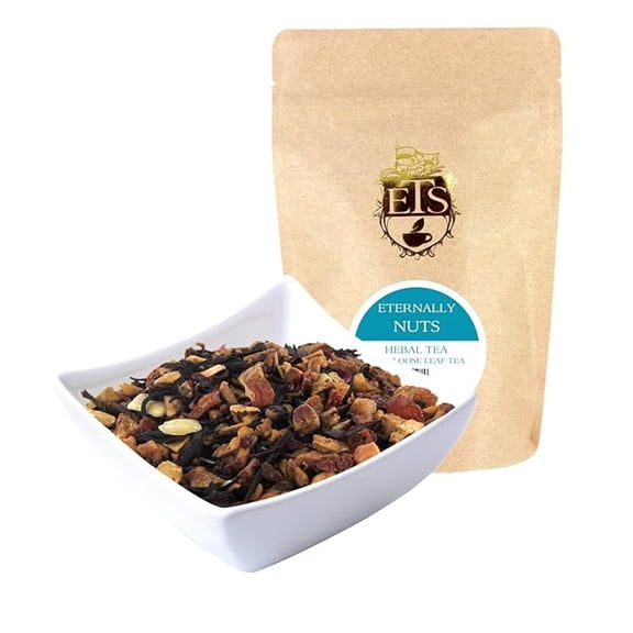 English Tea Store Eternally Nuts Herbal Loose Leaf Tea Pouches - 4oz | Nutty Blend of Almond Hazelnut Dried Fruit Hibiscus | Smooth Aromatic Herbal Infusion