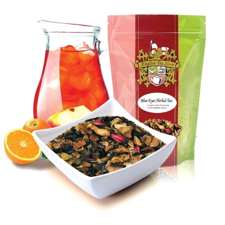 Blue Eyes Herbal Tea - Loose Leaf Fruit Blend | Caffeine Free Sweet & Tart Medley with Apple, Hibiscus, Rosehip, Orange | 16oz Bulk Pouch for Iced Tea, Hot Brew & Kids Popsicles