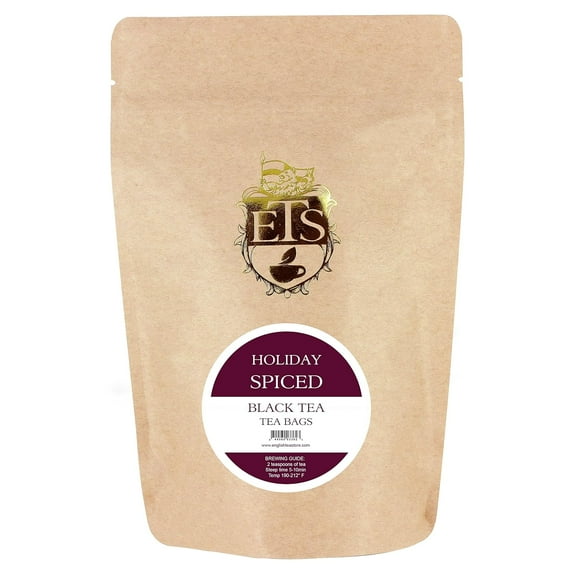 English Tea Store - Holiday Spiced Flavored Black Tea | Sweet And Spicy Tea | Cinnamon, Orange, & Clove Blend | English-Style Spice Tea Bags | No Strings Or Tags | 50 Holiday Tea Bag Pouch | 5.5oz