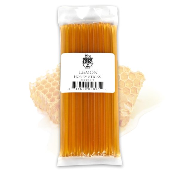 English Tea Store Honey Sticks | All-Natural Honeystix With Gluten-Free Grade A Honey | Mini Honey Sticks For Tea, Cake Pops Or Snacks | Portable Sweet Treat | Lemon Flavored Honey Sticks - 20 Count