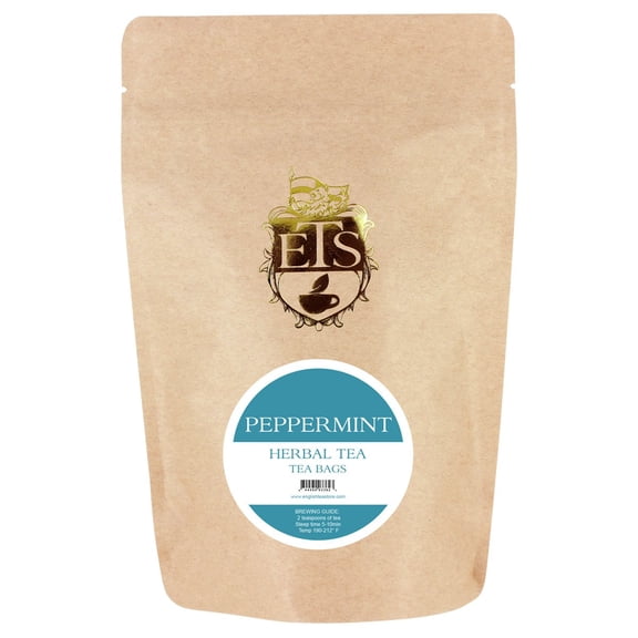 English Tea Store Peppermint Herbal Tea Bags | 25 Count Pouch, 2.75 oz | Caffeine-Free Mint Infusion | Refreshing Hot or Iced | Premium Loose Leaf Quality in Teabags