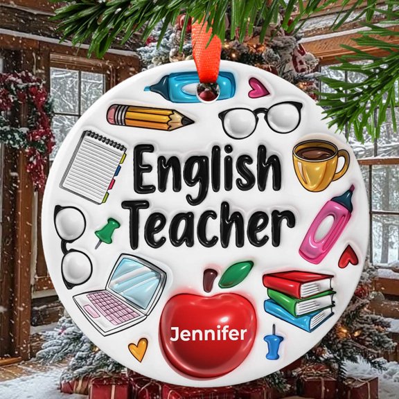 English Teacher Christmas Ornament, Ceramic, Acrylic, Mom’s Day Keepsake, Romantic Valentine Decor, Festival Season, Collectible 2025, Holiday Tree Decoration
