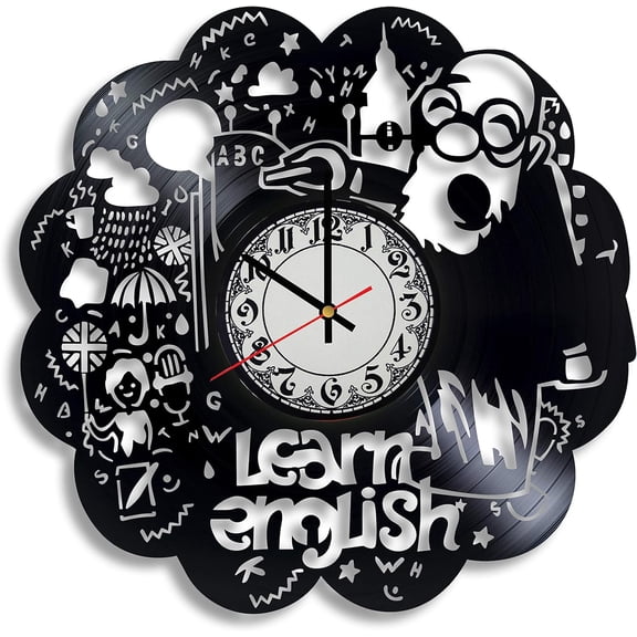 English Teacher Vinyl Wall Clock,Vinyl Record Clock Wall Art Unique Bedroom kitchen kid Room Decorations Handmade Gift 12 inches
