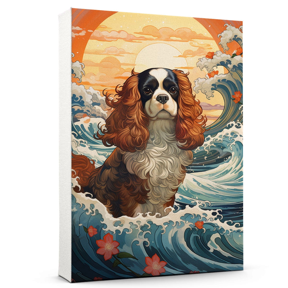 English Toy Spaniel Dog With Great Wave Japanese Wall Art poster ...