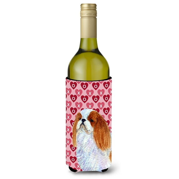 English Toy Spaniel Hearts Love and Valentines Day Portrait Wine Bottle Hugger
