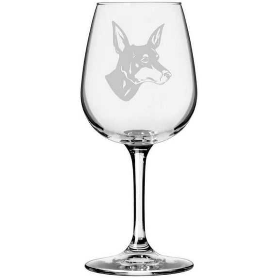 English Toy Terrier Black & Tan Dog Themed Etched 12.75oz Libbey Wine Glass