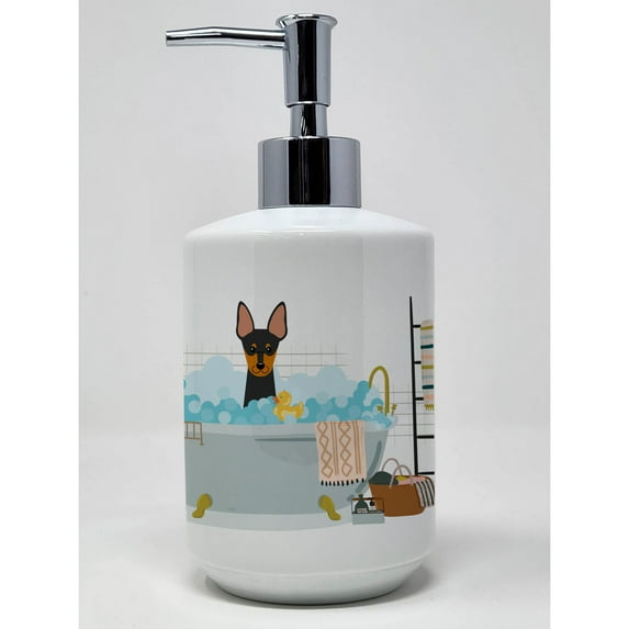 English Toy Terrier in Bathtub Ceramic Soap Dispenser
