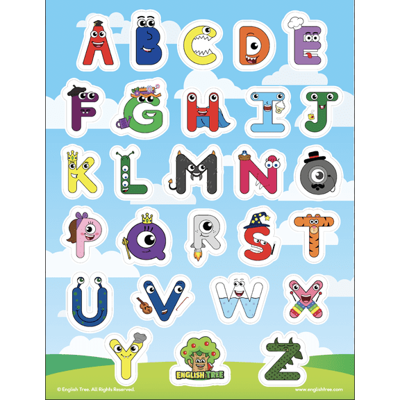 English Tree Uppercase Alphabet Letter Stickers  Premium Vinyl, 8.5" x 11" x10 Sheets, Educational Stickers for Kids