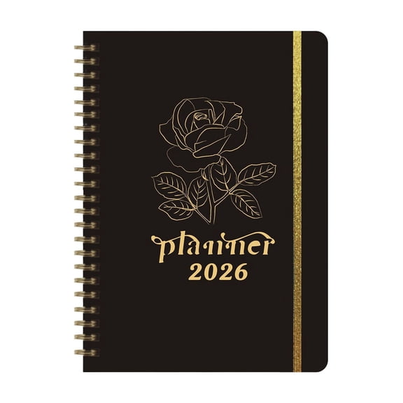English Version Bound Planner 2026, Elastic Closure Organizer, Long-Term Schedule Book for Productivity, Career Tracking, Personal Life, Black, Cross-Border English Planner *1