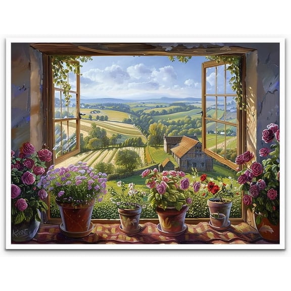English Villa Garden Window View Country & Flower Art Natural Wall art Printed window Room Wall Art Large Wall art Living Room Wall Decoration Home decor 11x14 poster Unframed