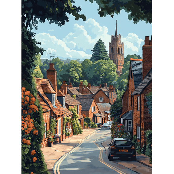 English Village Street Scenery Canvas Print/Wall ArtSuitable for Living RoomBedroomKitchenOfficeHotel Decoration.