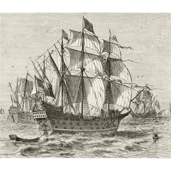 English War Vessel Harry Grace A Dieu Built In 1513 From The National & Domestic History of England by William Aubrey Poster Print - Large - 30 x 26
