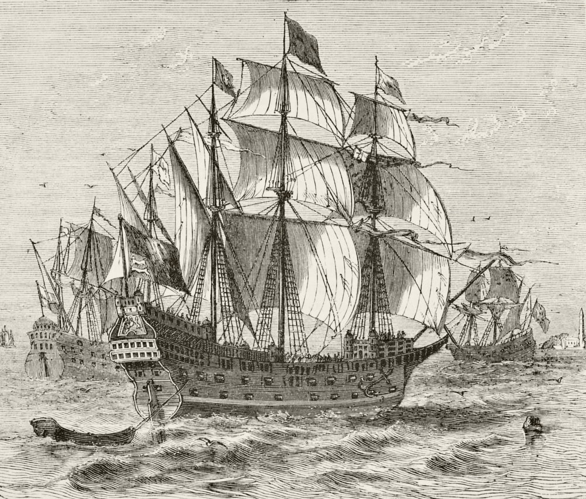 English War Vessel Harry Grace A Dieu Built In 1513 From The National And Domestic History Of England By William Aubrey Published London Circa 1890 Canvas Art - Ken Welsh Design Pics (30 x 26)