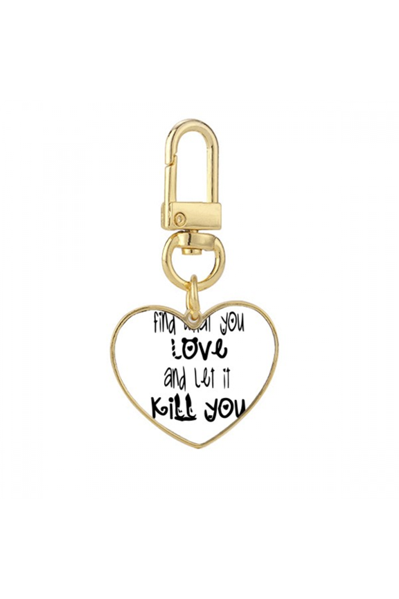 English Word Design Love And Kill Gold Heart Keychain Metal Keyring Holder