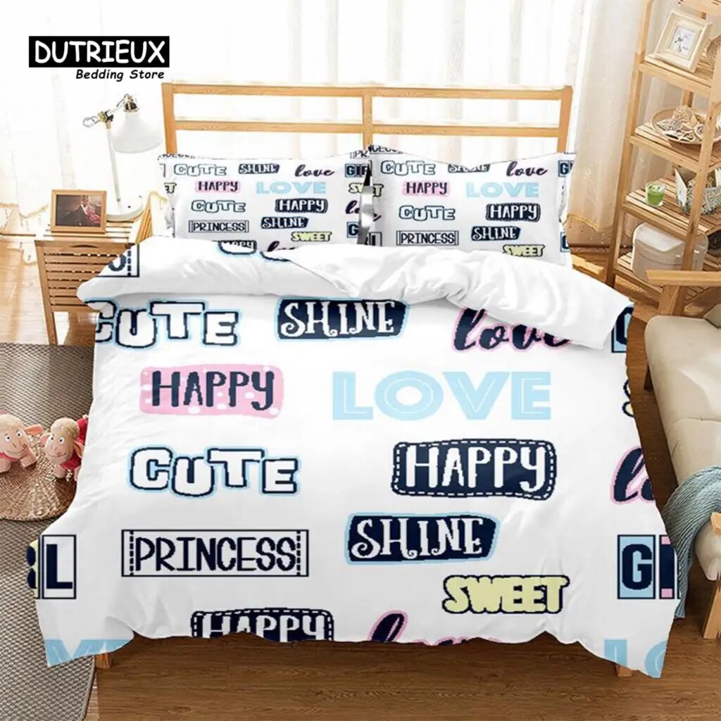 English Word Duvet Cover Set King Size 3D English Alphabet Print