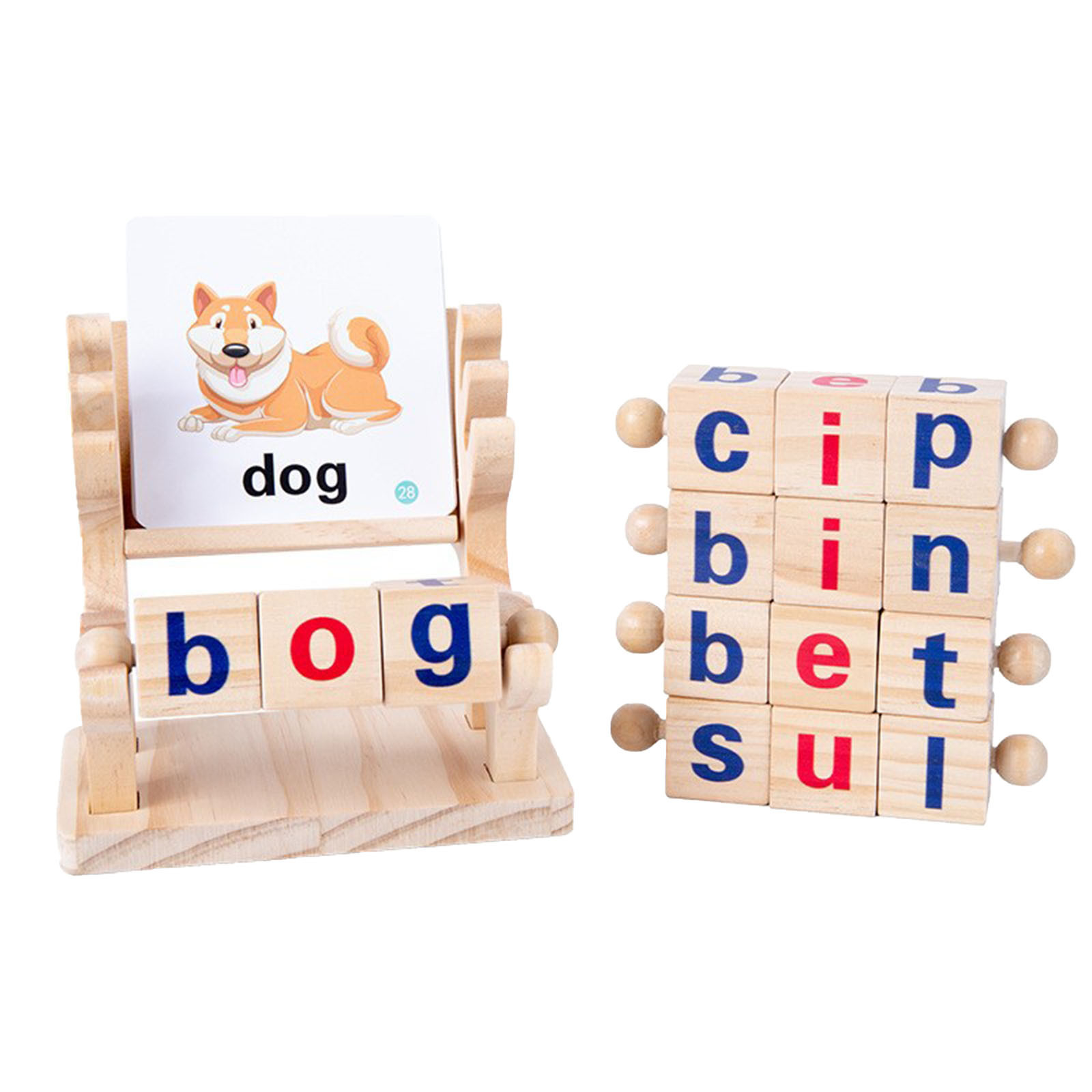 Letter Rods English Word Puzzle Flashcards with Wooden Stand & Letter Rods ...