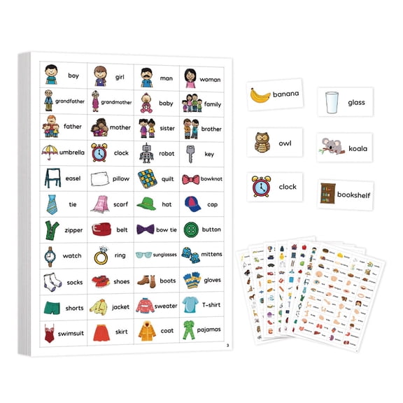 English Word Sticker Adhesive Vocabulary Labels Language Teaching Aid for Childrens Preschooler Classroom Home Learning