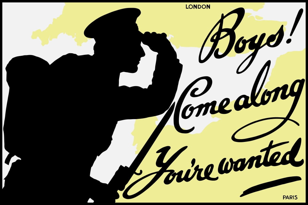 English World War One propaganda poster Canvas Art - John ParrotStocktrek Images (17 x 12)