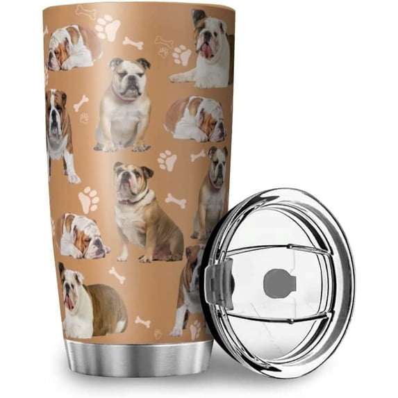 English bulldog Tumbler With Flip Lid Stainless Steel Coffee Cups Vacuum Insulated Travel Mug for Hot and Cold Drinks Vehicle Cup Holders DIY Tumblers white2 20oz