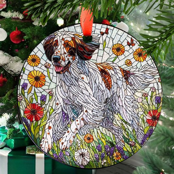 English setter wildflowers GLASS Suncatcher Hanging, english setter suncatcher window decor, english setter mom gift suncatcher hanging, Ornament 2025, Holiday 2025, Seasonal