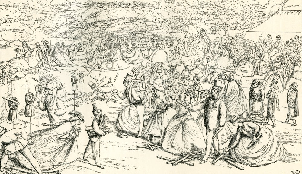 English society enjoying a fair in the 19th century From Illustrierte Sittengeschichte vom Mittelalter bis zur Gegenwart by Eduard Fuchs published 1909 Canvas Art - Ken Welsh Design Pics (36 x 20)