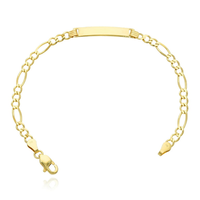 Engravable 10K Yellow Gold 3.5mm Figaro Personalized ID Bar Bracelet 6