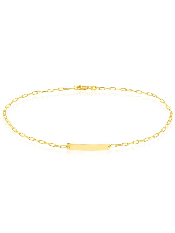 Engravable 14K Yellow Gold Personalized Paperclip Chain ID Ankle Bracelet (Solid Links) 10"