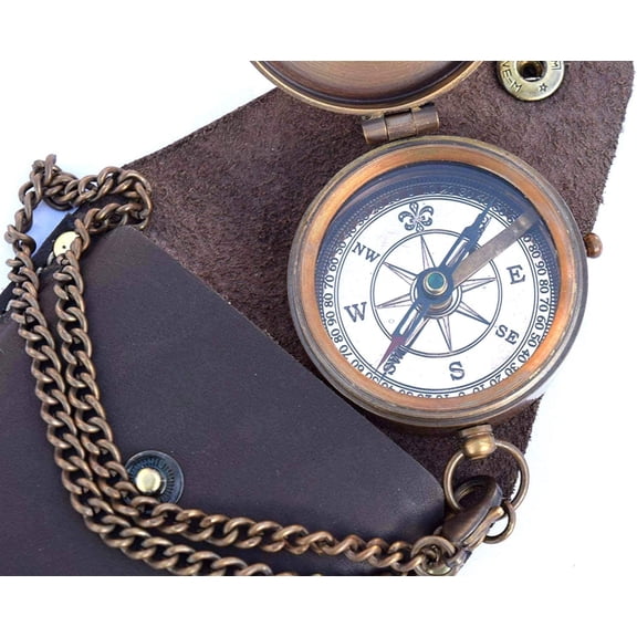Engravable Compass Nautical Pocket Brass Compass with Leather Carry Case Pirates Camping Compasses Gift Compasses Rustic Vintage Home Decor Gifts