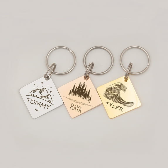 Engravable Diamond Dog Tag - Custom Nature Frame and Name Pet ID Dog Tag - Personalized Pet Tags for Cat and Dogs - Small Medium Large Size - Stainless Steel Collar Pet Tags - Ships Next Day!