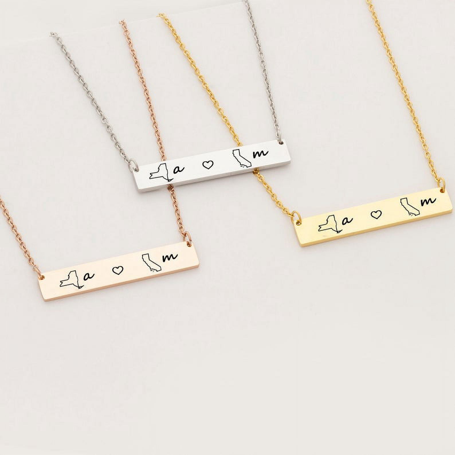 GARITIN - Stainless Steel Location Pendant Anavia Engravable Gold Long Distance Bar Necklace