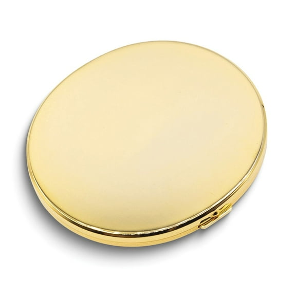 Engravable Gold-tone 2-Section Oval Pillbox with Mirror QGM12422