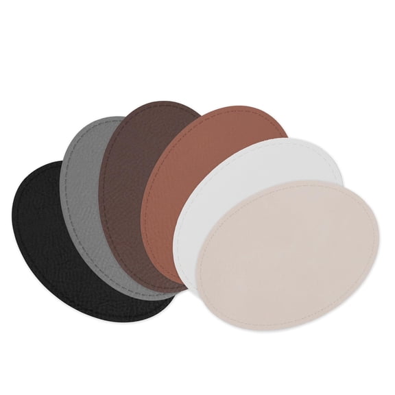 Engravable Leather Patch Blanks for Hats, Jackets & Bags – Laserable Faux Leather Patches with Adhesive & Stitch – Leatherette Apparel Patches in 5 Pack (Beige, 3.5" x 2.5" Oval)
