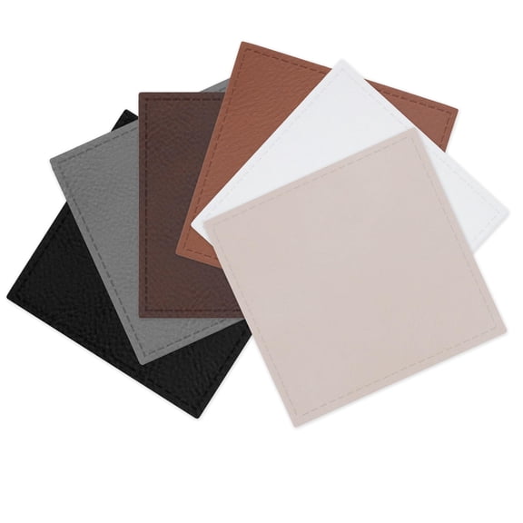 Engravable Leather Patch Blanks for Hats, Jackets & Bags – Laserable Faux Leather Patches with Adhesive & Stitch – Leatherette Apparel Patches in 5 Pack (Beige, 3" x 3" Square)