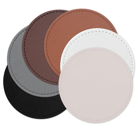 Engravable Leather Patch Blanks for Hats, Jackets & Bags – Laserable Faux Leather Patches with Adhesive & Stitch – Leatherette Apparel Patches in 5 Pack (Black, 2.5" Circle)