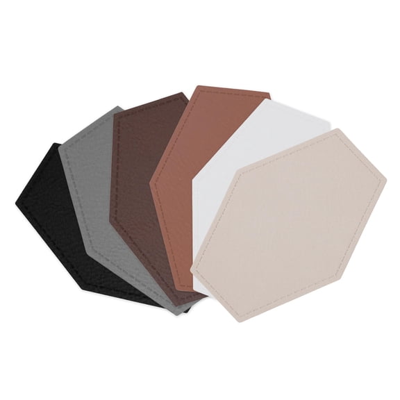 Engravable Leather Patch Blanks for Hats, Jackets & Bags – Laserable Faux Leather Patches with Adhesive & Stitch – Leatherette Apparel Patches in 5 Pack (Iron Gray, 3" x 2" Hexagon)